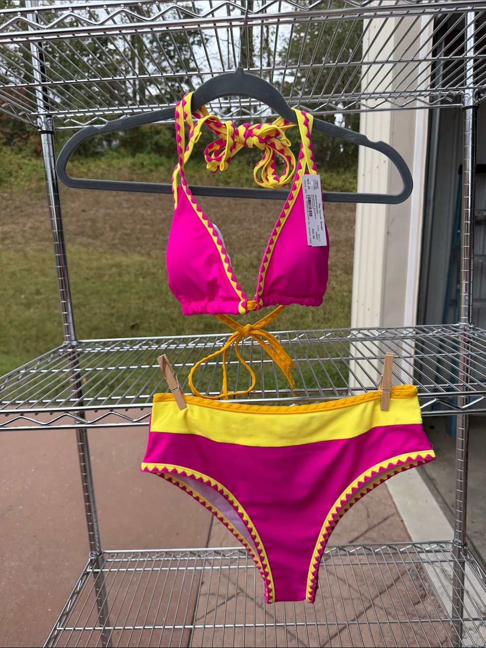 Women's Pink and Yellow High-Waist Bikini Set